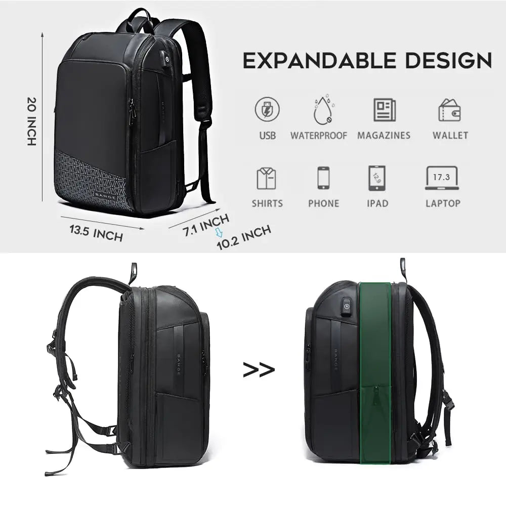 Bange Expandable Anti-Theft Waterproof Laptop Backpack - Black Bange Expandable Anti-Theft Waterproof Laptop Backpack - Black