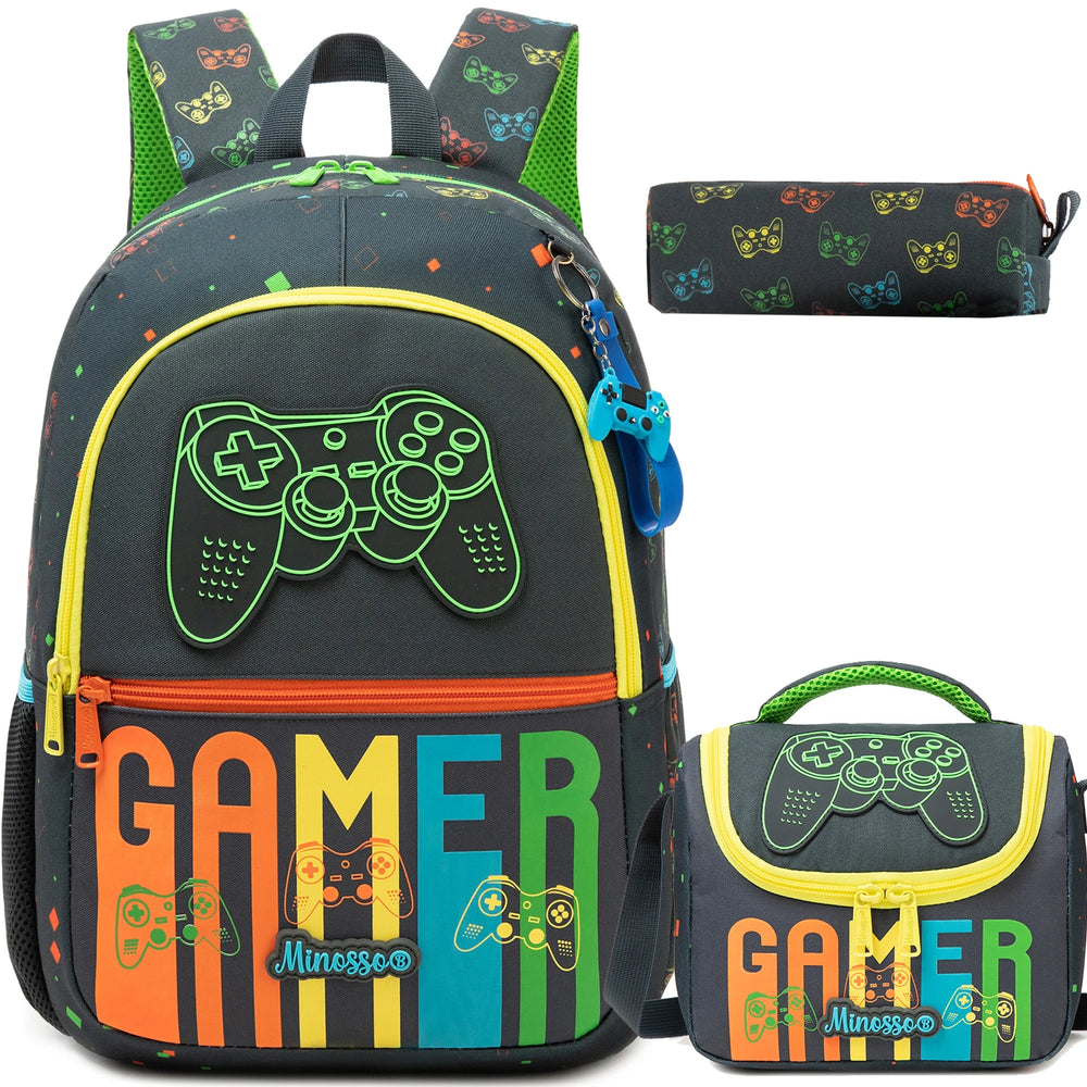 Gamer School Bag Set with Lunch Bag & Pencil Case Gamer School Bag Set with Lunch Bag & Pencil Case