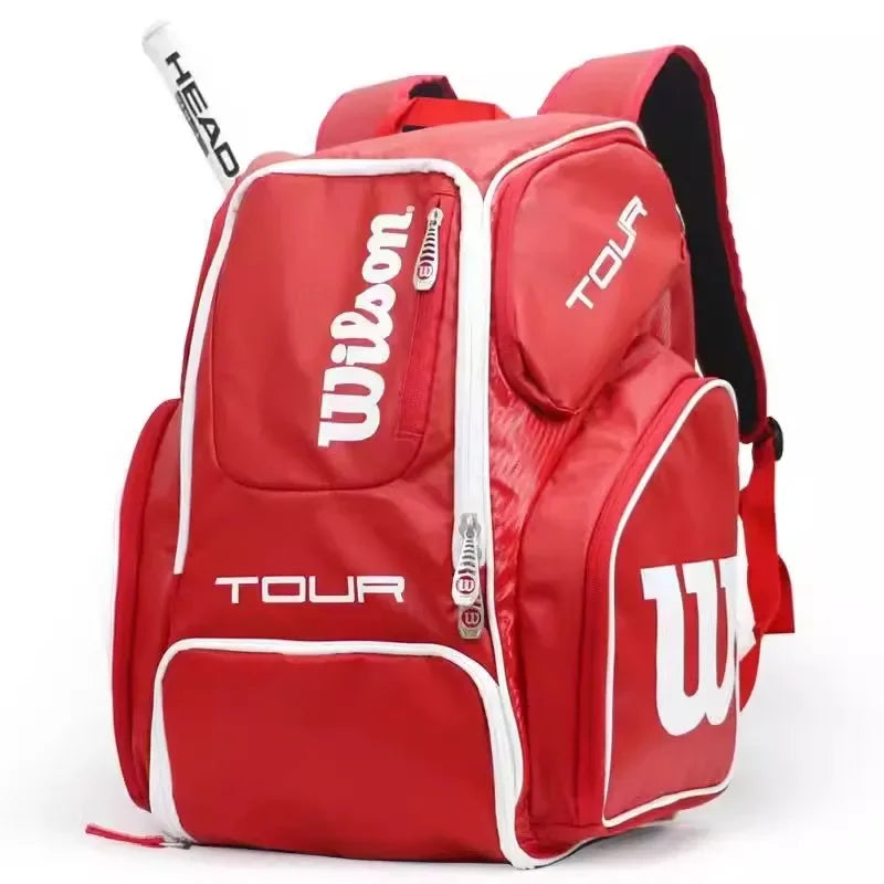 Wilson ProGear Tennis Backpack – Laptop Sleeve + Space for 2 Rackets – Red/Green Wilson ProGear Tennis Backpack – Laptop Sleeve + Space for 2 Rackets – Red/Green
