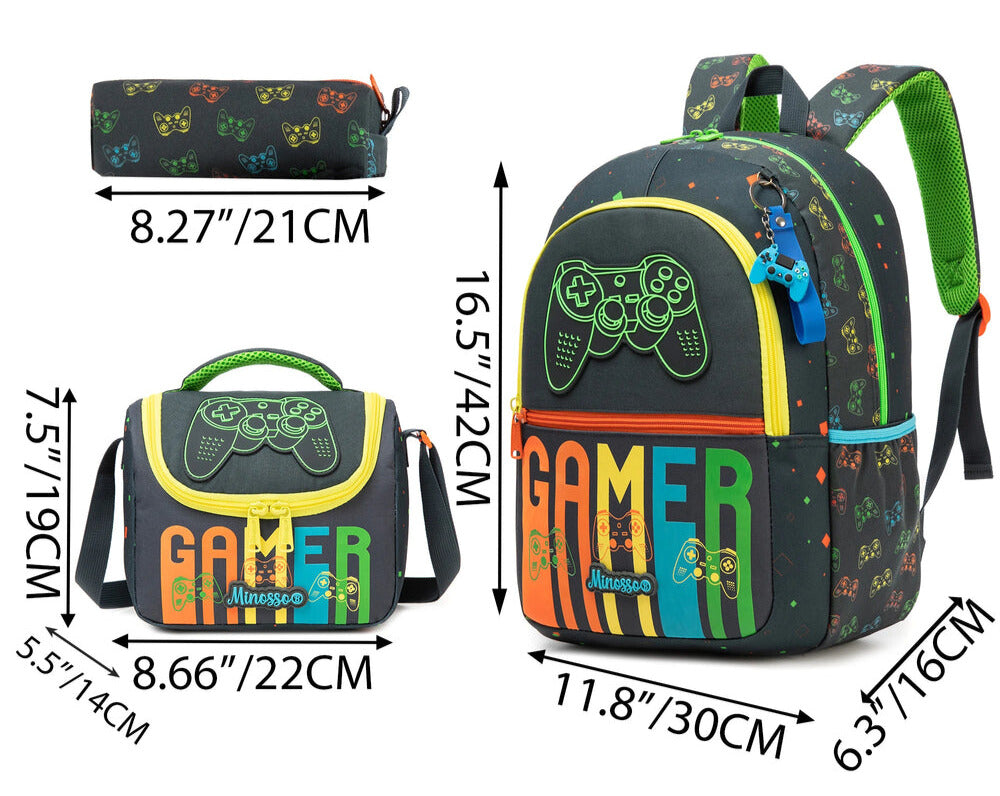 Gamer School Bag Set with Lunch Bag & Pencil Case Gamer School Bag Set with Lunch Bag & Pencil Case