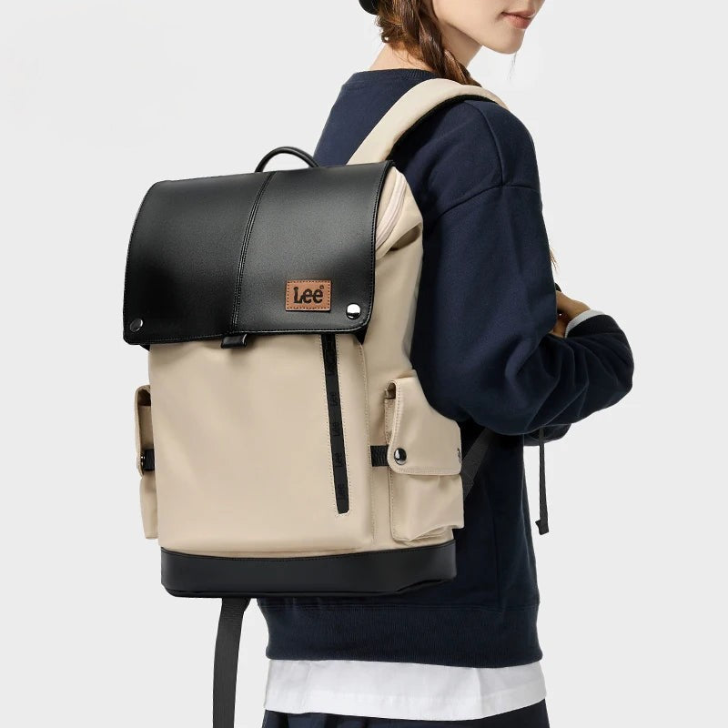 LEE Ultra-Capacity Waterproof Leather Laptop Backpack