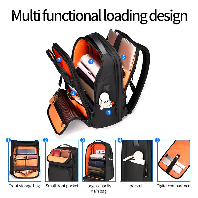 Fenruien 35L Waterproof Travel Backpack with USB Charging