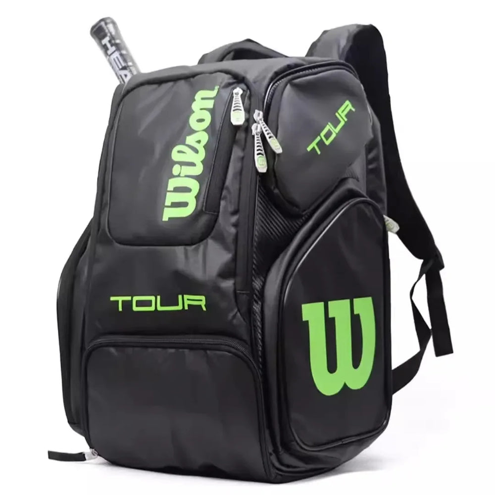 Wilson ProGear Tennis Backpack – Laptop Sleeve + Space for 2 Rackets – Red/Green
