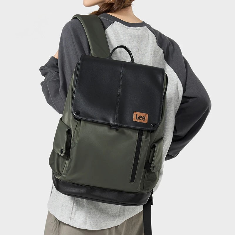 LEE Ultra-Capacity Waterproof Leather Laptop Backpack