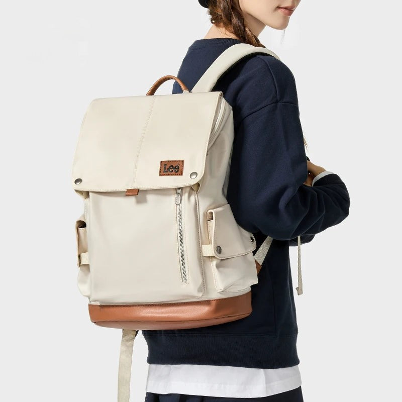 LEE Ultra-Capacity Waterproof Leather Laptop Backpack